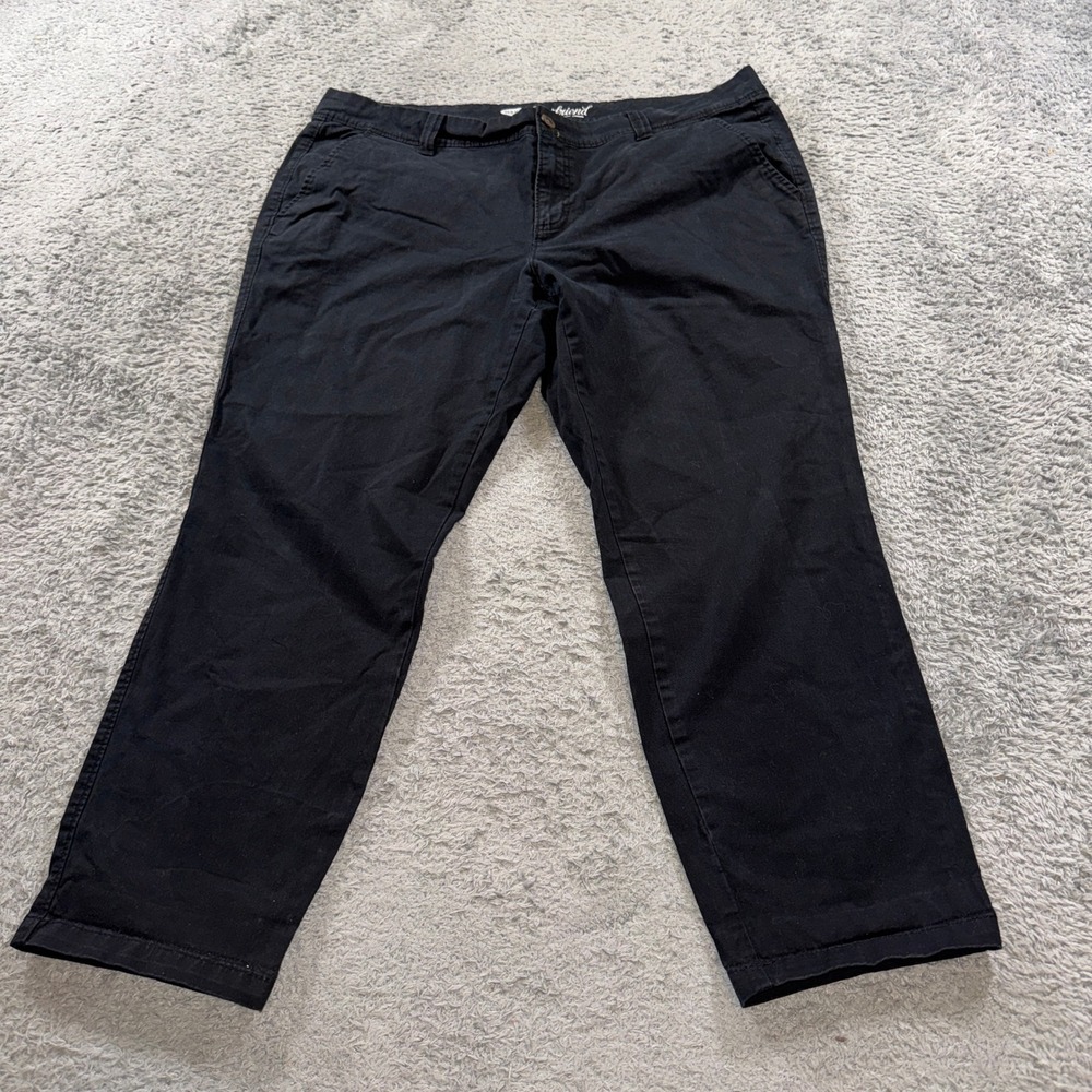 Old Navy Boyfriend Chino Pants Women 16 Regular Black Stretch Cotton Casual Mid